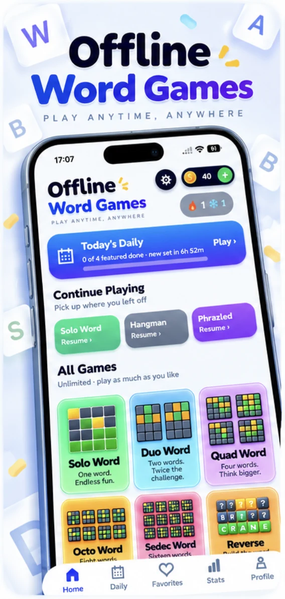 Offline Word Games home screen on iPhone