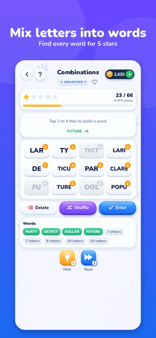 Combinations letter puzzle